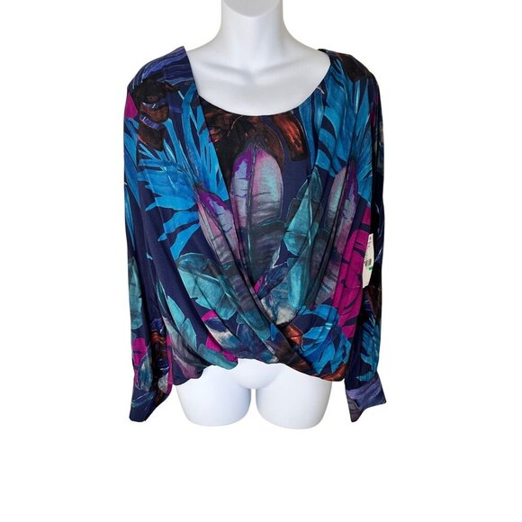 Karen Kane Womens Large Tropical Print Surplice Long Sleeve Blouse Top Multicolo - Picture 4 of 12